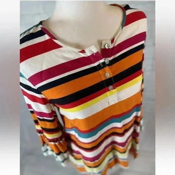JOHN MARK rayon Striped Top Women’s Size S Babydoll Loose Fit Blouse Shirt boho - Picture 7 of 15